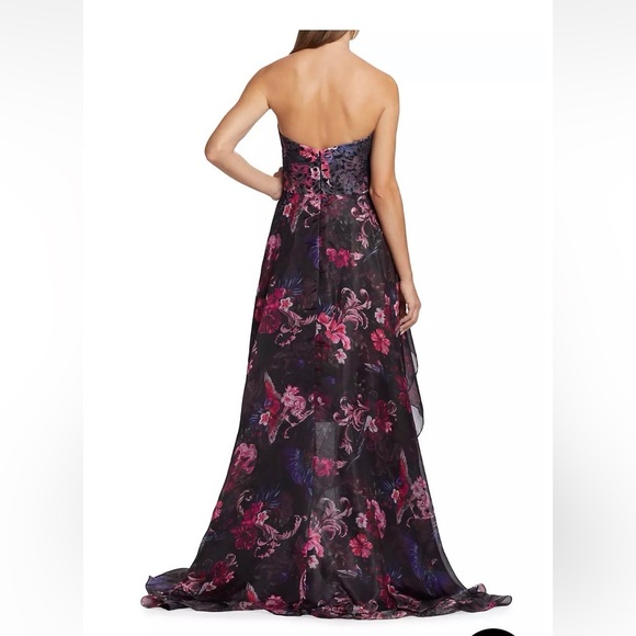 MARCHESA FLORAL STRAPLESS HIGH LOW GOWN - Picture 4 of 6